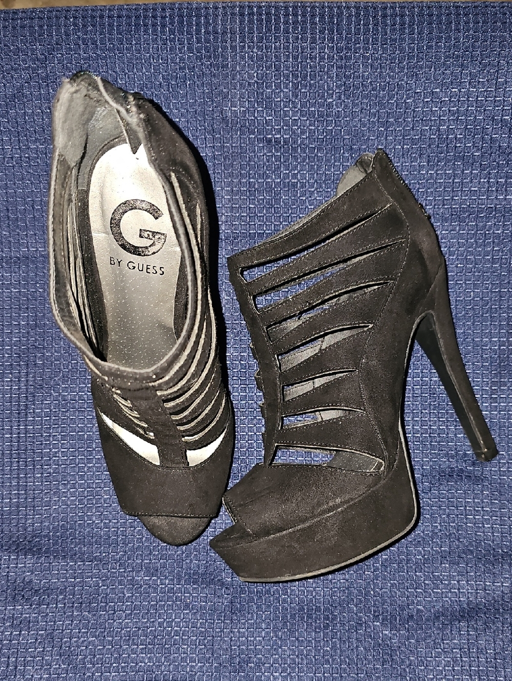 G by Guess Black Strappy Cutout Platform Stiletto Heels